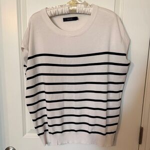 Mirol Women's Striped Crew Neck Sweater - Black and Cream